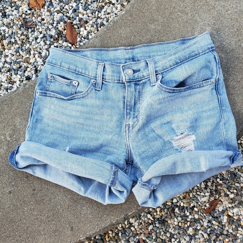 Levi's Distressed Light Wash Denim Shorts